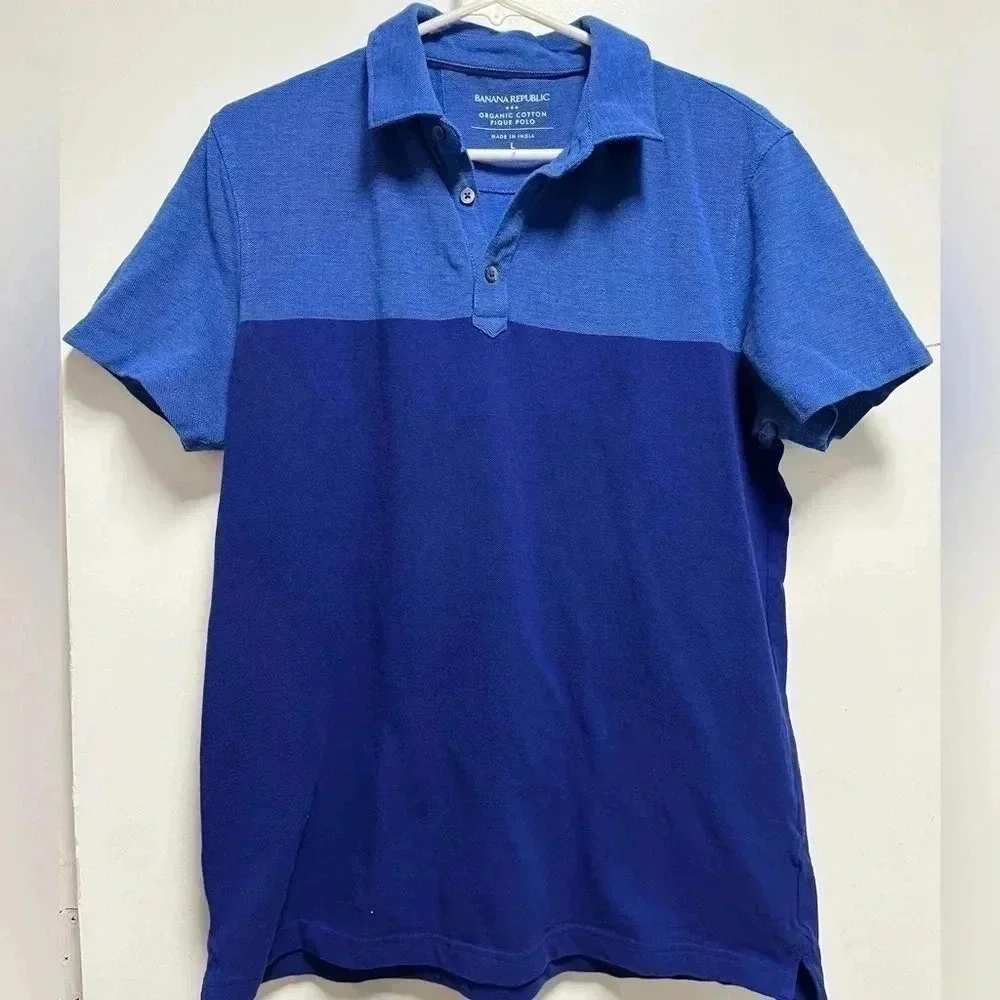 Banana Republic Organic Cotton Blue Polo Shirt Size Large